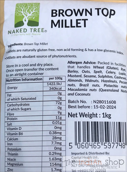 Naked Tree Organic Brown Top Millet - 1 Kg - Organic And Free From Range