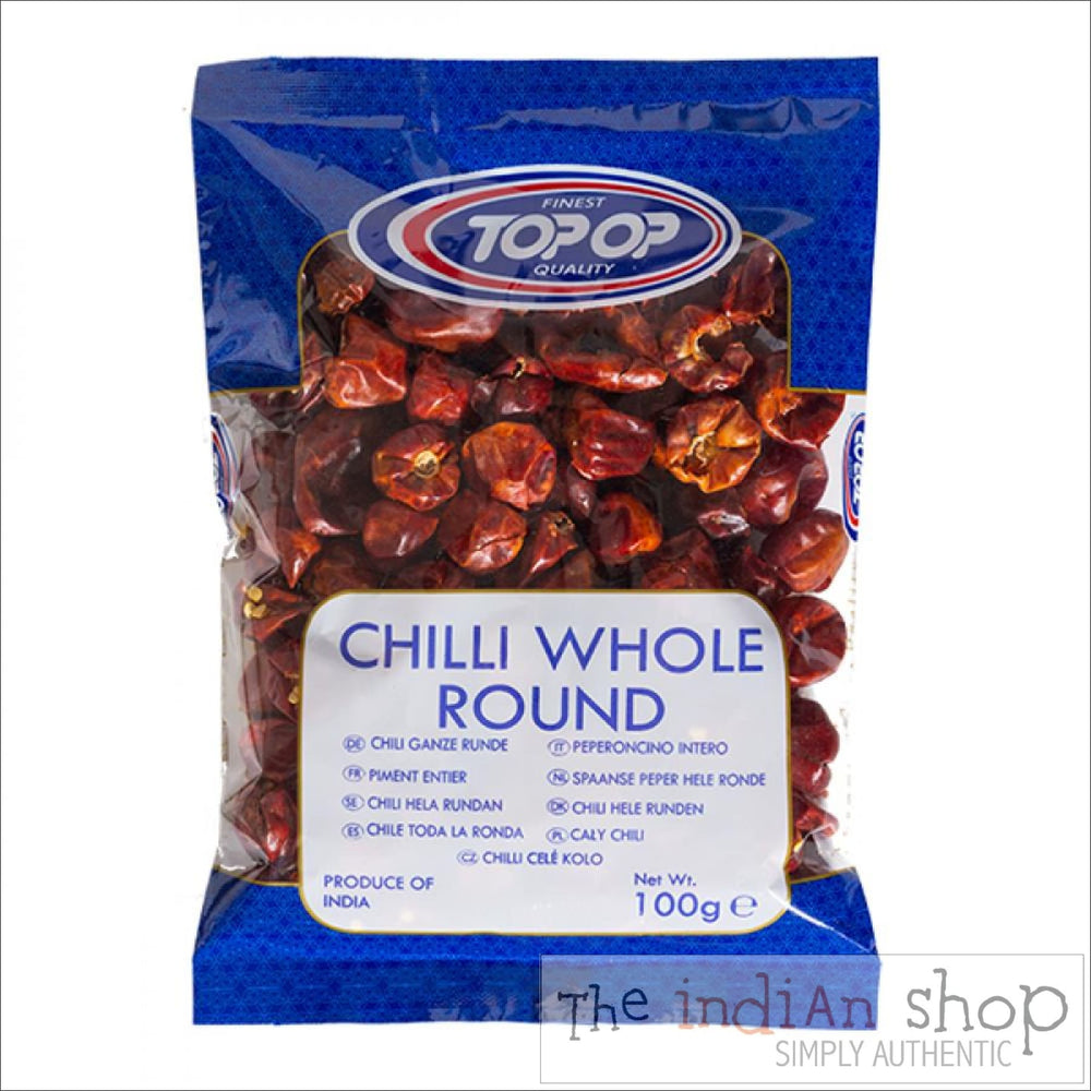 Top Op Whole Dry Chilli Stemless Round - 100 g - Spices