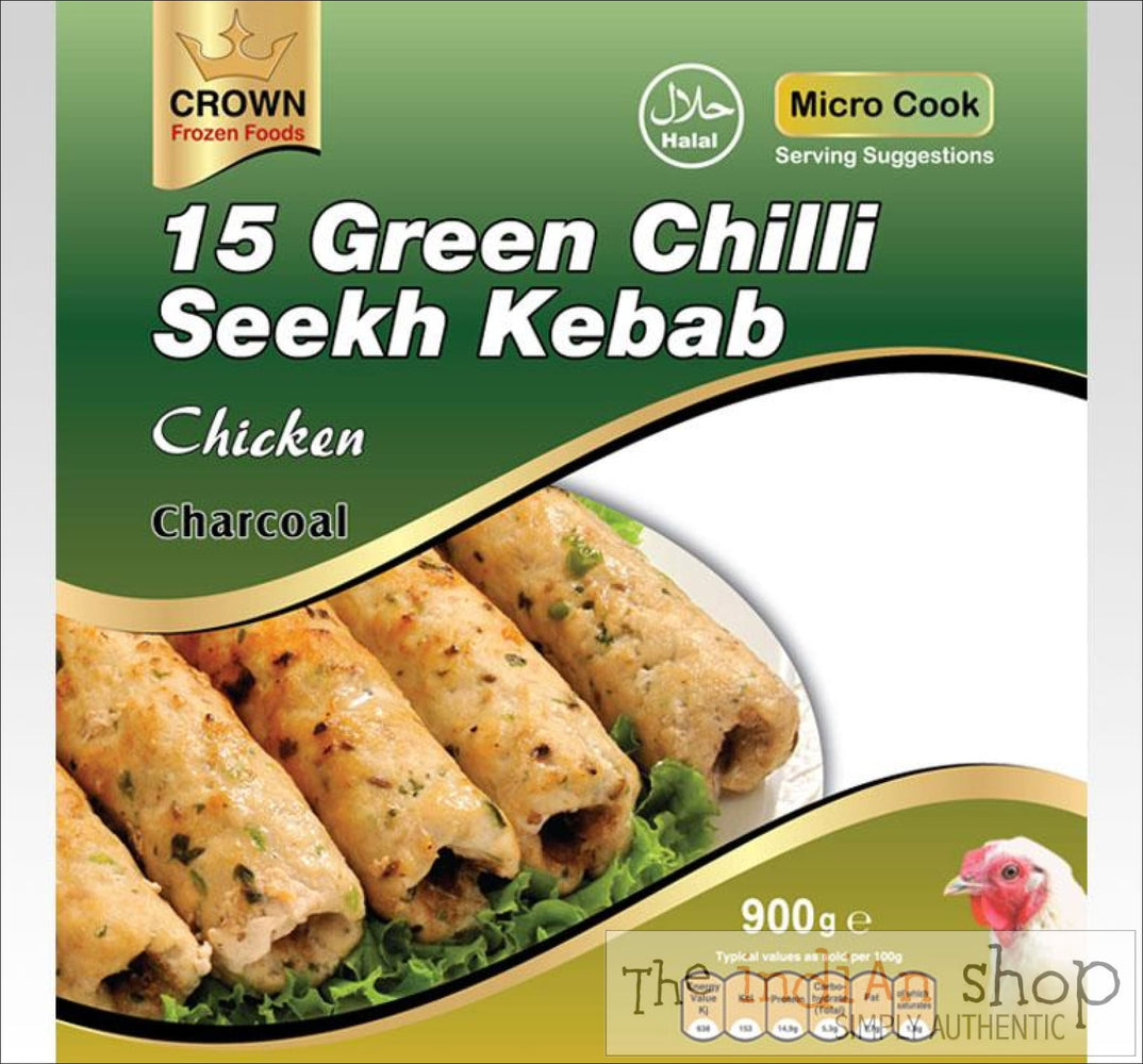 Crown Green Chilli Seekh Kebab Chicken - 900 g - Frozen Non Vegetarian Food
