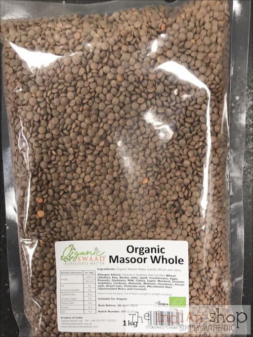 Organic Swaad Red Masoor (Lentil) Whole with skin - 1 Kg - Lentils