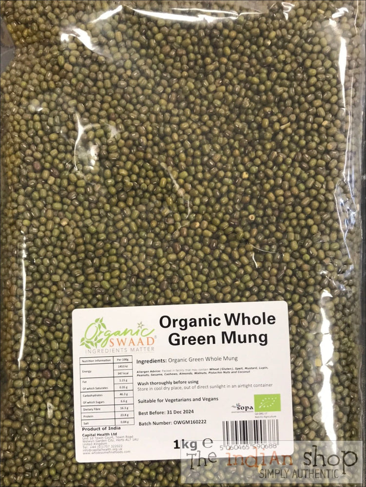 Organic Swaad Green Mung (Moong) Whole - 1 Kg - Lentils