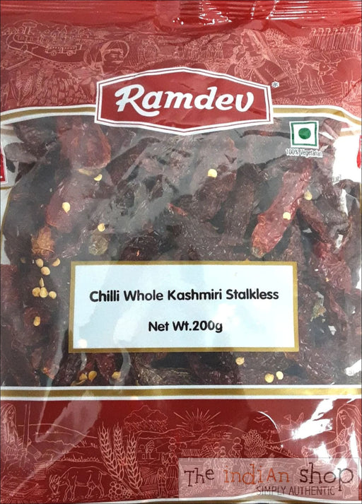 Ramdev Chilli Whole Kashmiri (Stemless) - Spices