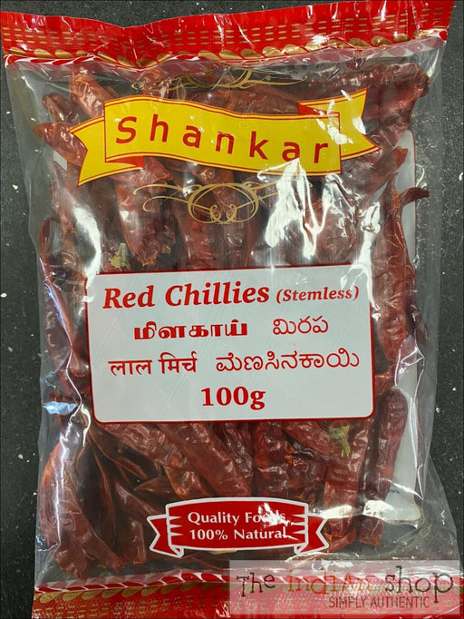 Shankar Whole Red Chilli Stemless Long - 100 g - Spices