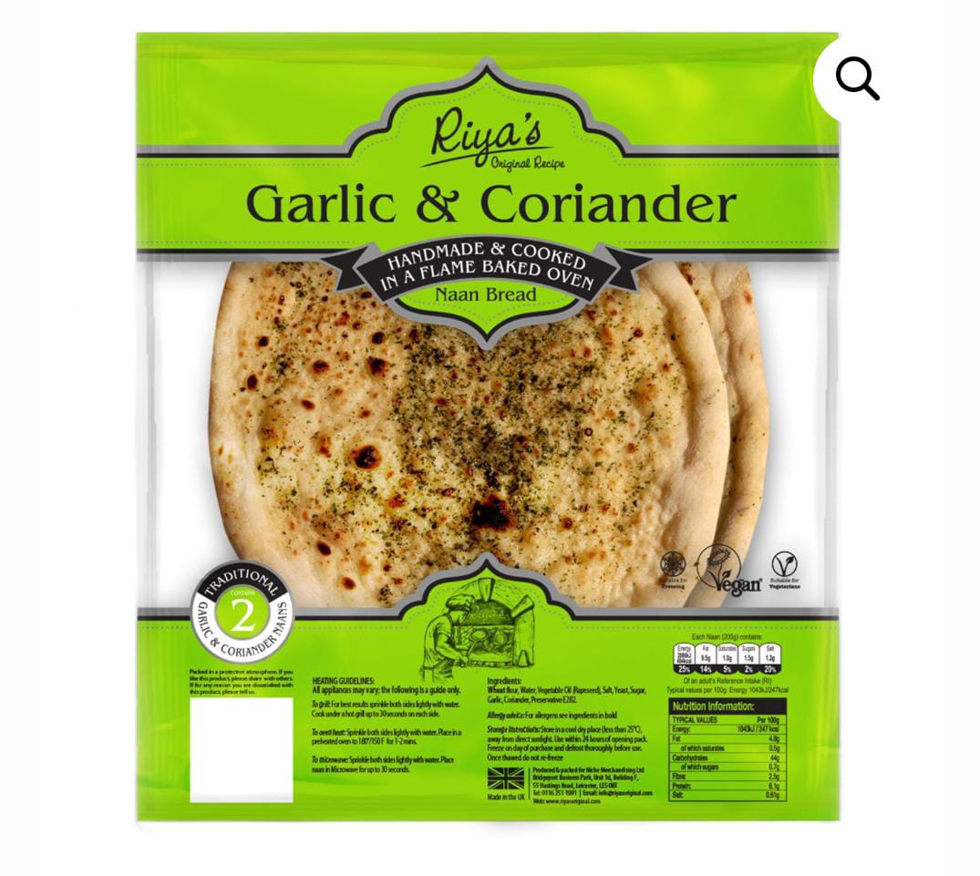 Riya’s Garlic and Coriander Naan - 400g (2 pieces) - Non Frozen Chapathis/Rotis
