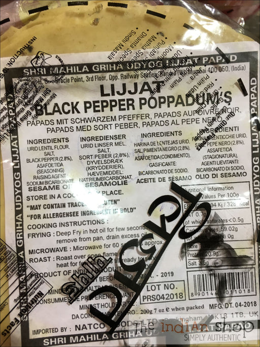 Lijjat Black Pepper Papad - Appallams