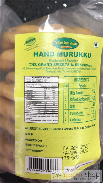 Grand Sweets Hand Murruku - 175 g - Snacks