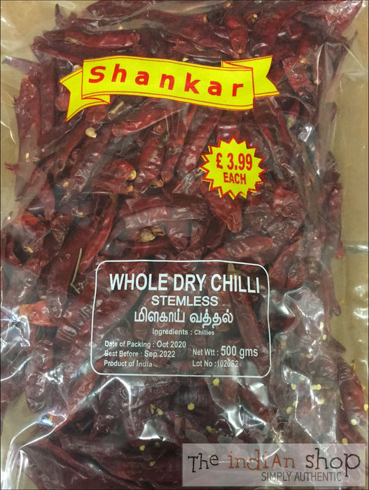 Shankar Whole Red Chilli Stemless Long - Spices