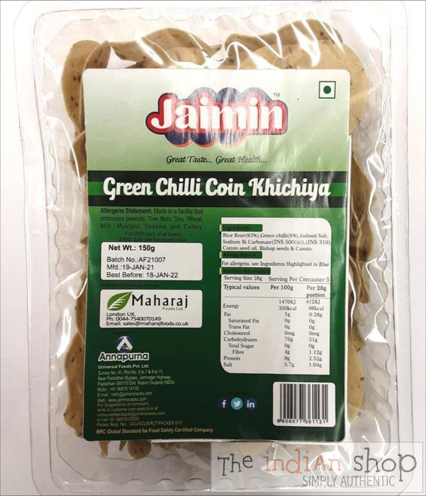 Jaimin Green Chilli Coin Khichiya - 150 g - Appallams
